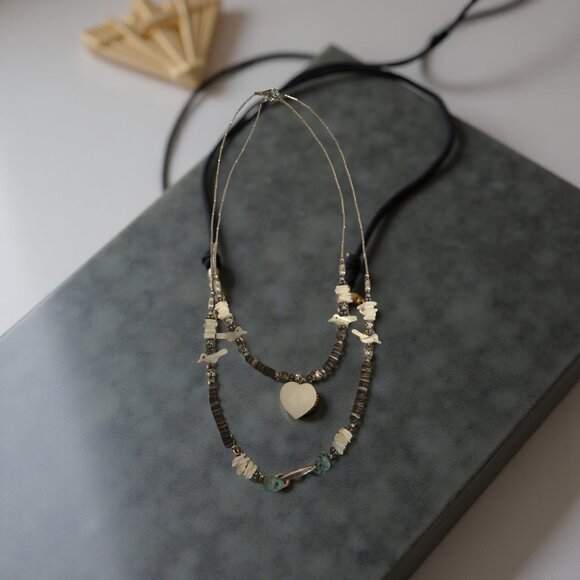 AUTHENTIC 1973 HEISHI/MOTHER OF PEARL AND TURQUOISE W LIQUID SILVER BEAD 2STRNDS - Picture 3 of 6